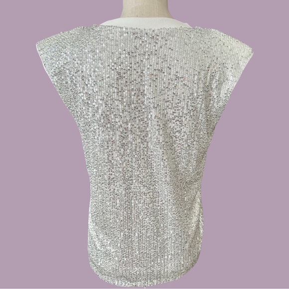 New White/silver Sequin Top with Shoulder Pads - Picture 3 of 10